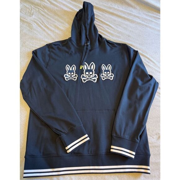 Psycho Bunny Size 3XL Big & Tall Men Navy Liam Triple Bunny Logo Pullover Hoodie - Picture 1 of 6